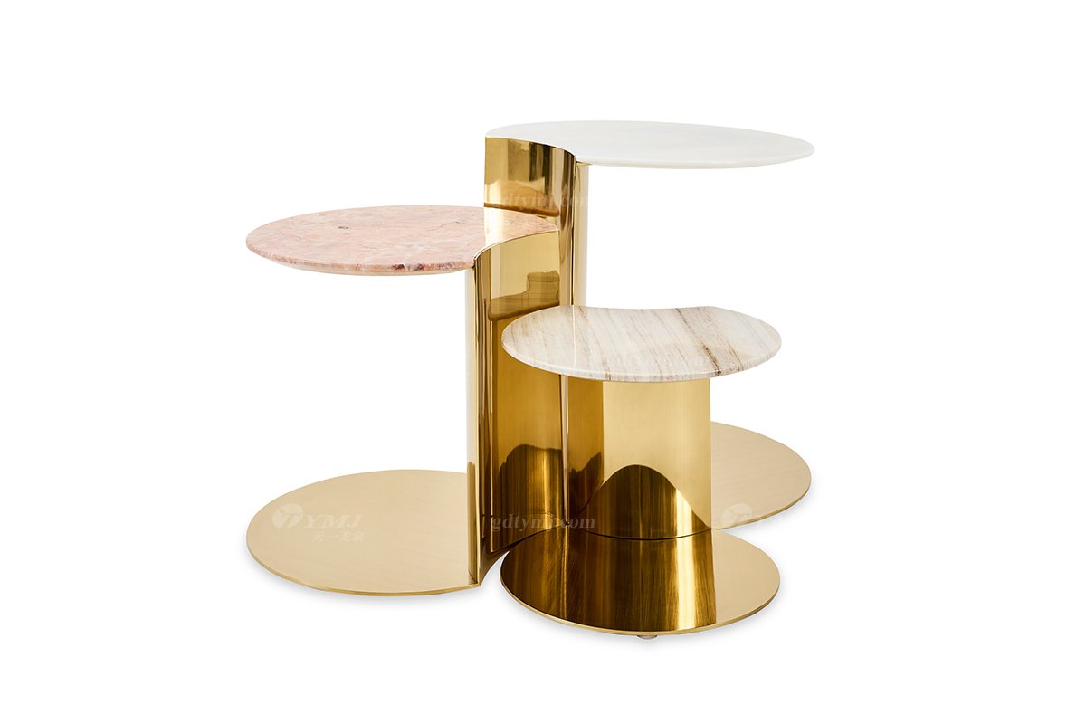 意式輕奢家具高端別墅會所家用時尚創(chuàng)意高級鈦金屬小圓幾角幾組合