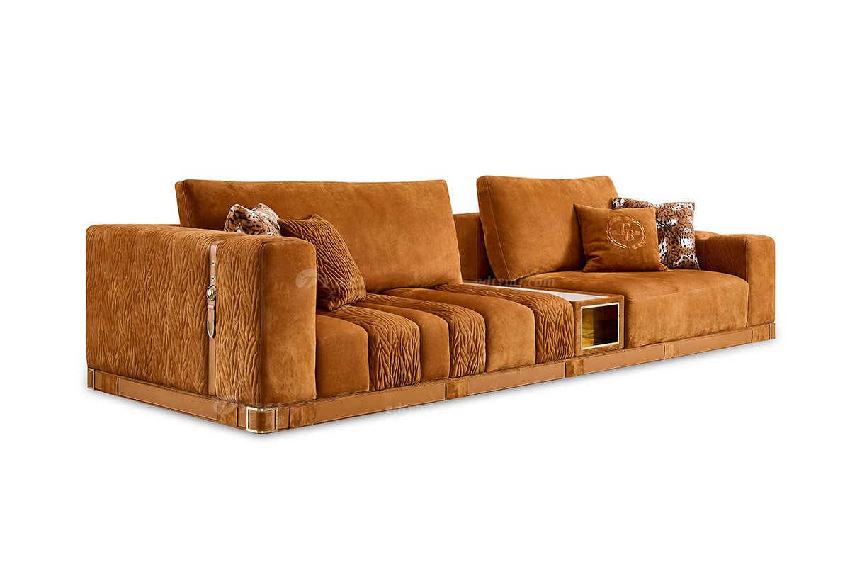 意式輕奢家具高端別墅會(huì)所家用時(shí)尚高級(jí)棕色超大四人位沙發(fā)FB122SF4-1