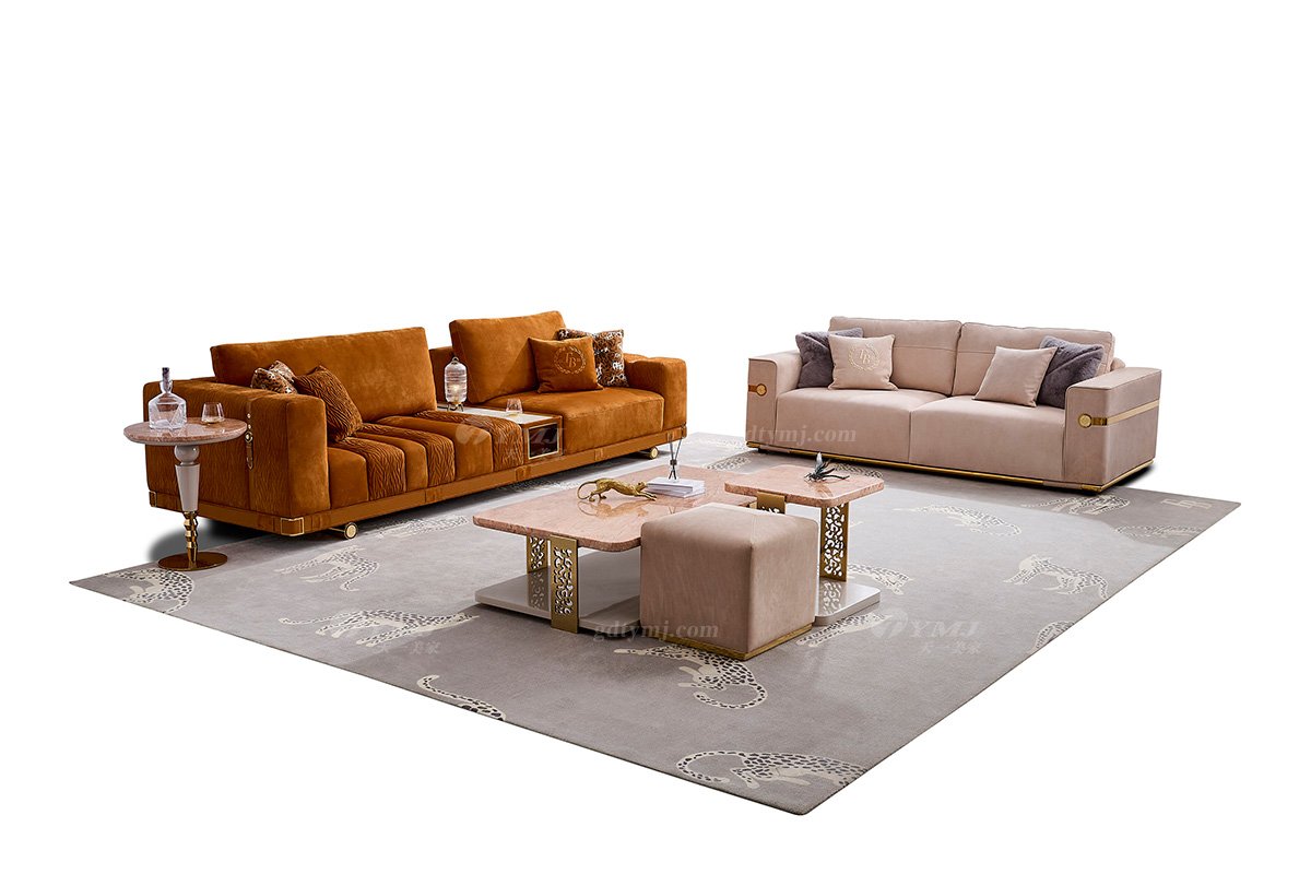 意式輕奢家具高端別墅會(huì)所家用時(shí)尚高級(jí)棕色超大四人位沙發(fā)FB122SF4場(chǎng)景
