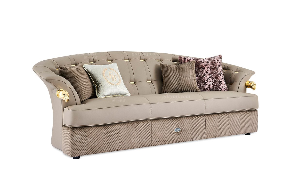 意式輕奢家具高端別墅會所家用時尚高級金屬灰色全皮單位沙發(fā)三位沙發(fā)FB123SF3-1