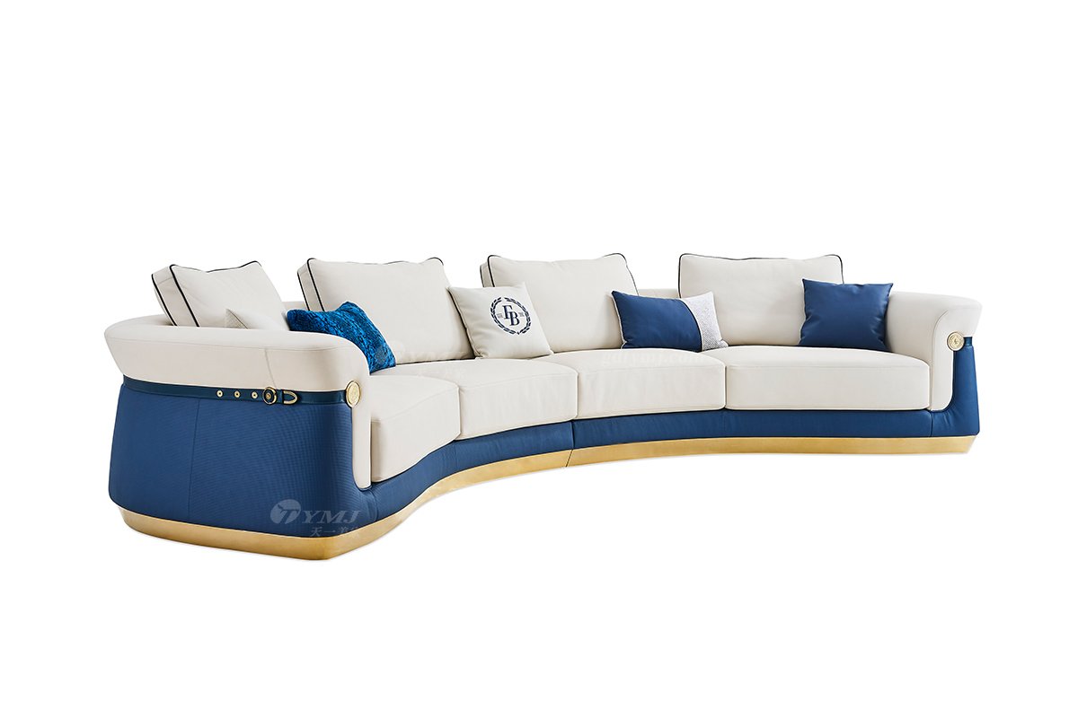 意式輕奢家具高端別墅會所家用時尚舒適大氣四人位弧形沙發(fā)FB128SF4S-1