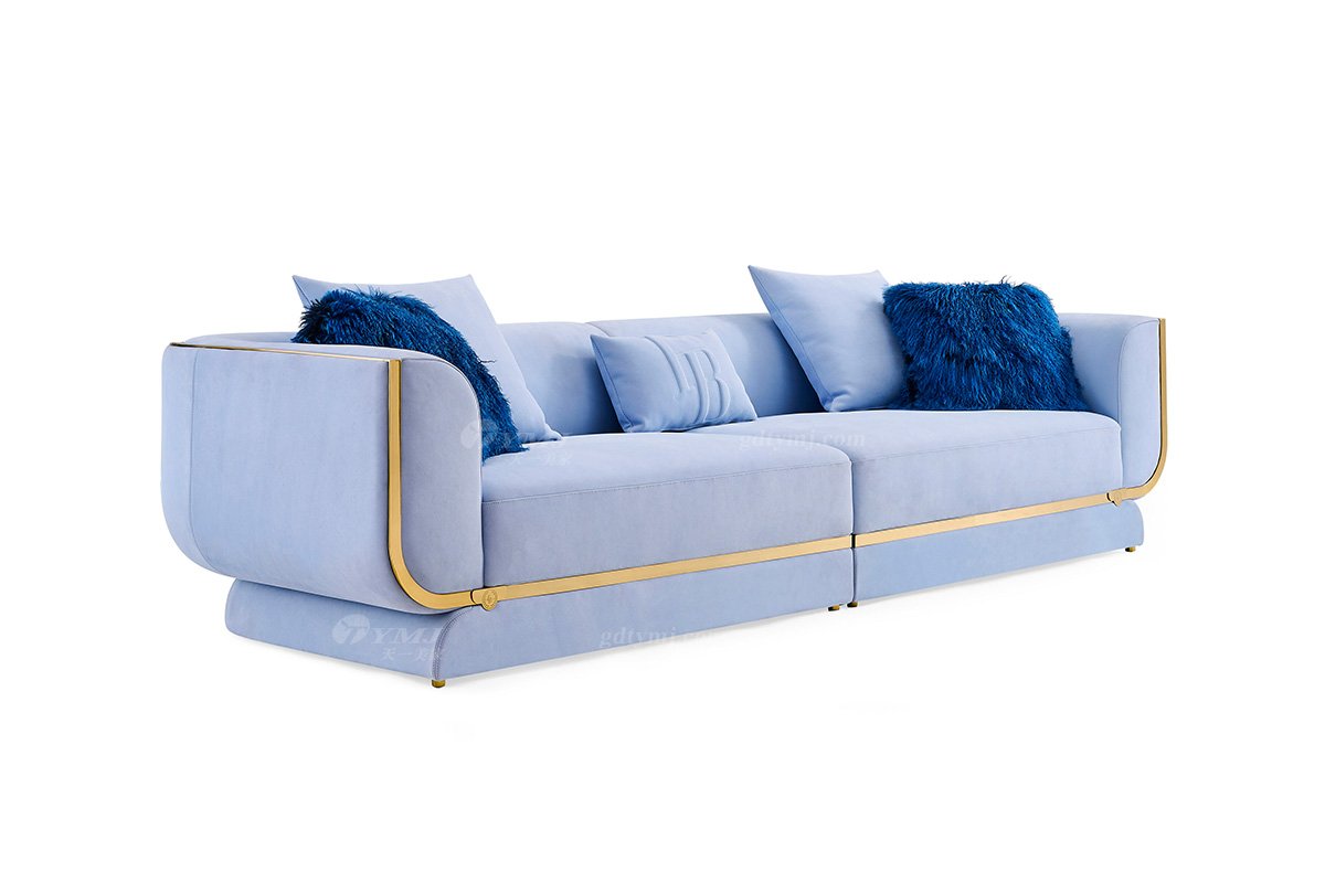 意式輕奢家具高端別墅會(huì)所家用時(shí)尚舒適大氣鈦金屬五金三位沙發(fā)FB130SF3-1