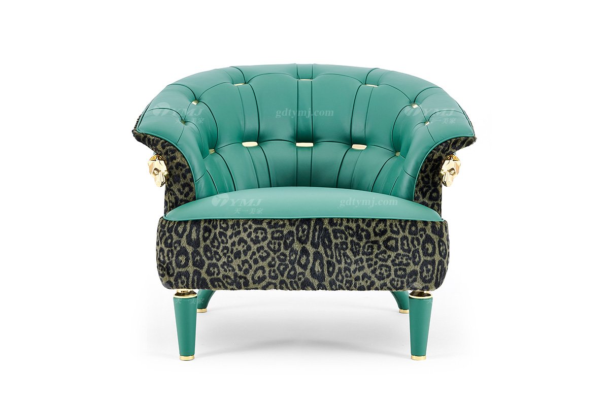 意式輕奢家具高端別墅會所大宅家用精致綠色皮布藝單位沙發(fā)休閑椅