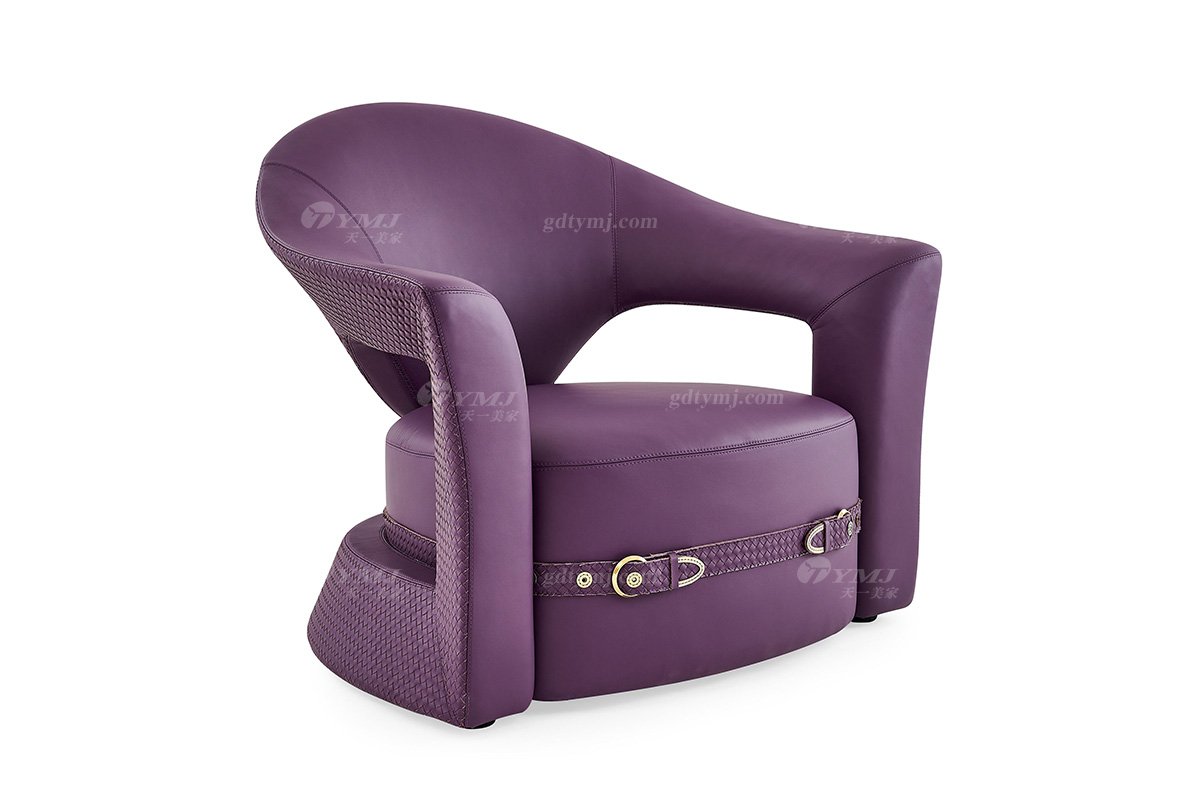 意式輕奢家具高端別墅會(huì)所大宅家用時(shí)尚舒適紫色全真皮單位沙發(fā)休閑椅FB126CH（1）