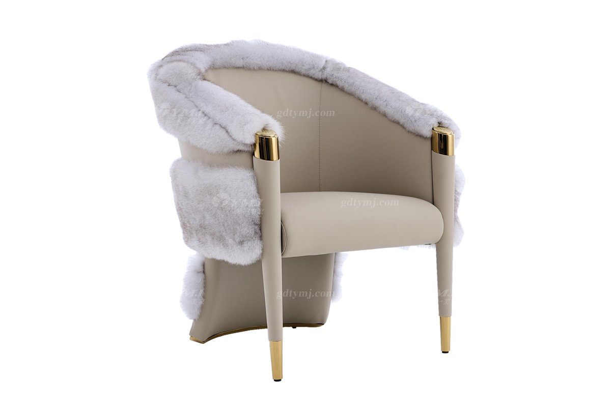 意式輕奢家具高端別墅會(huì)所大宅家用時(shí)尚創(chuàng)意卡其色皮絨單椅休閑椅