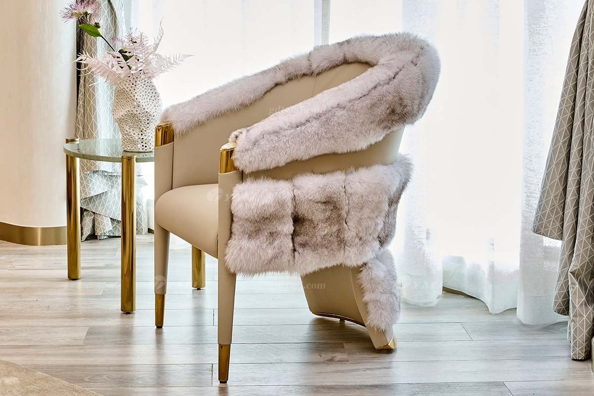 意式輕奢家具高端別墅會(huì)所大宅家用時(shí)尚創(chuàng)意卡其色皮絨單椅休閑椅FB128SF14（1）