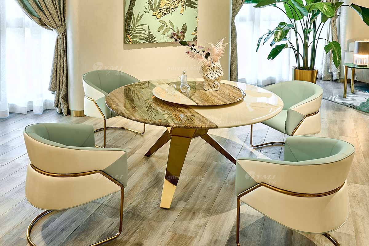 意式輕奢家具高端別墅會所大宅家用時(shí)尚創(chuàng)意大理石+鈦金屬圓餐臺FB118D25RL場景