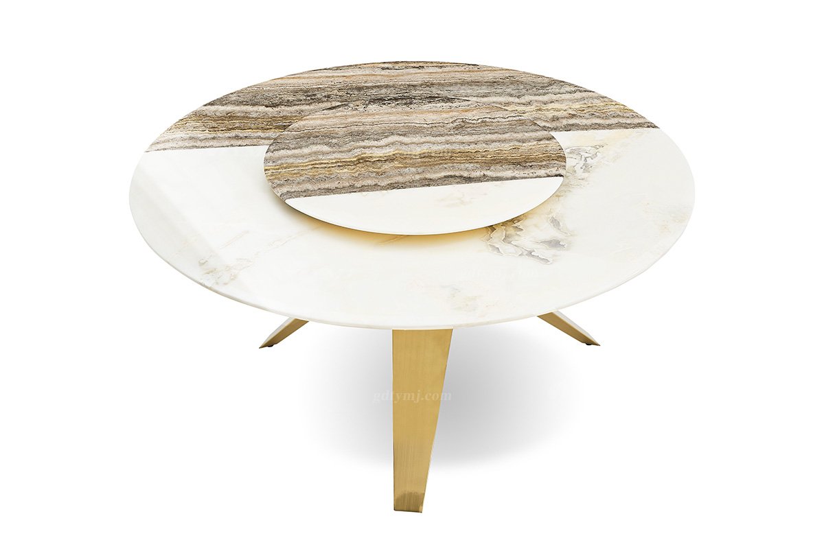 意式輕奢家具高端別墅會所大宅家用時(shí)尚創(chuàng)意大理石+鈦金屬圓餐臺FB118D25RL（1）