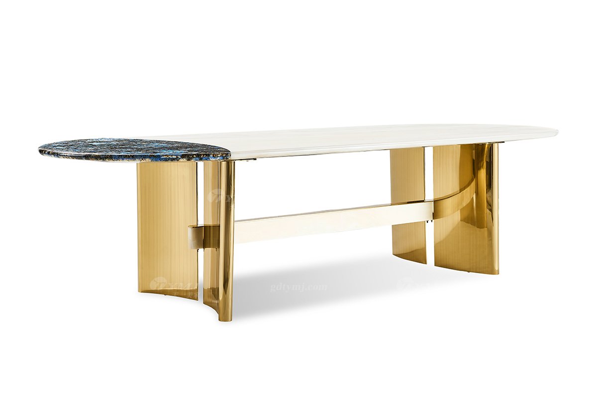 意式輕奢家具高端別墅會(huì)所大宅家用時(shí)尚2.4米大理石+鈦金屬橢圓餐臺(tái)FB128D25ES（1）