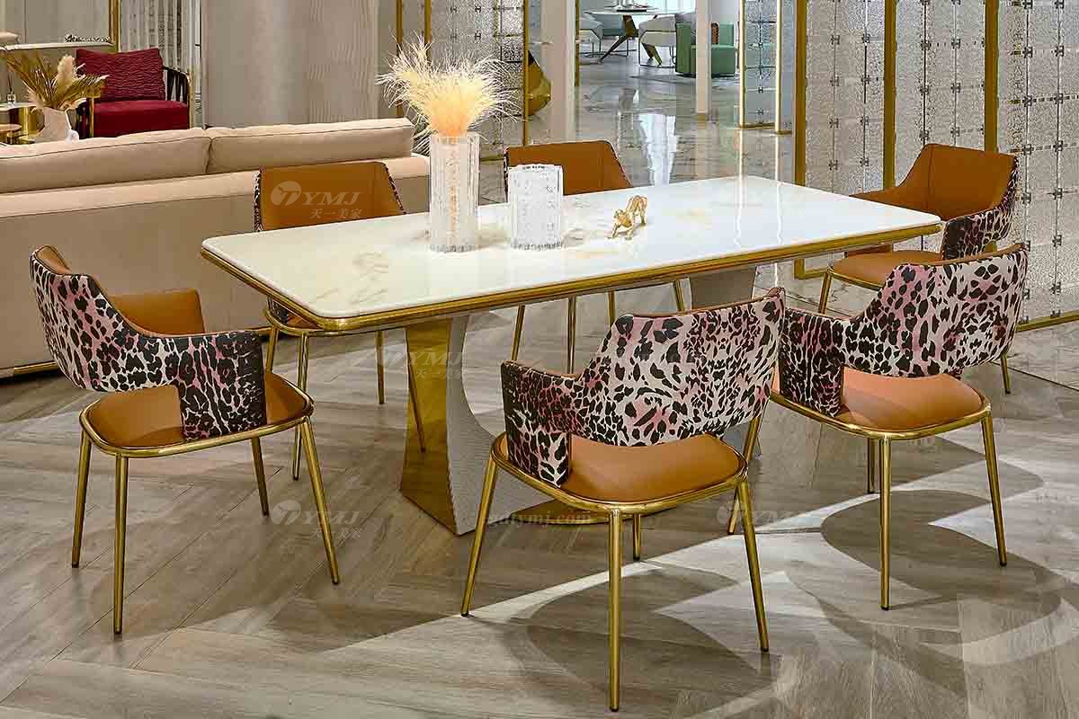 意式輕奢家具高端別墅會(huì)所大宅家用奢華大氣編織紋皮+大理石2.4米長餐臺(tái)FB205D25CXL場(chǎng)景