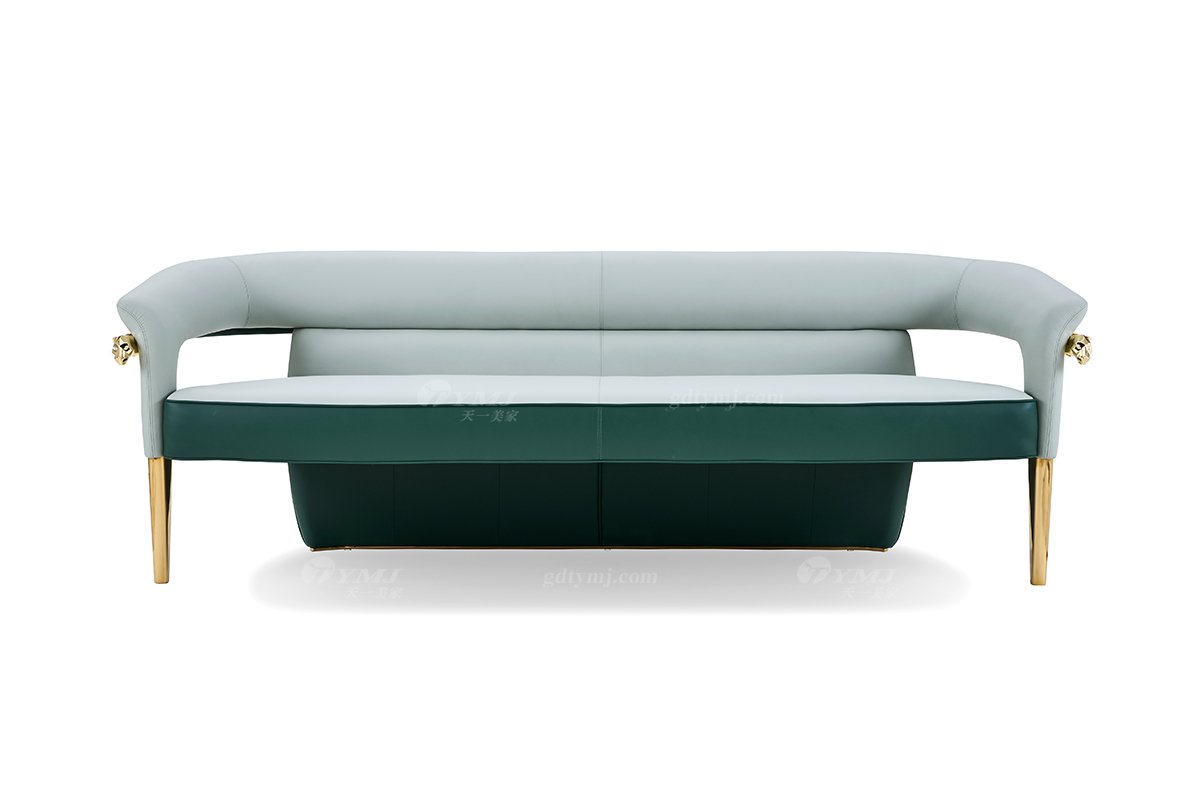 意式輕奢家具高端別墅會(huì)所大宅家用時(shí)尚奢華綠色真皮長(zhǎng)茶椅