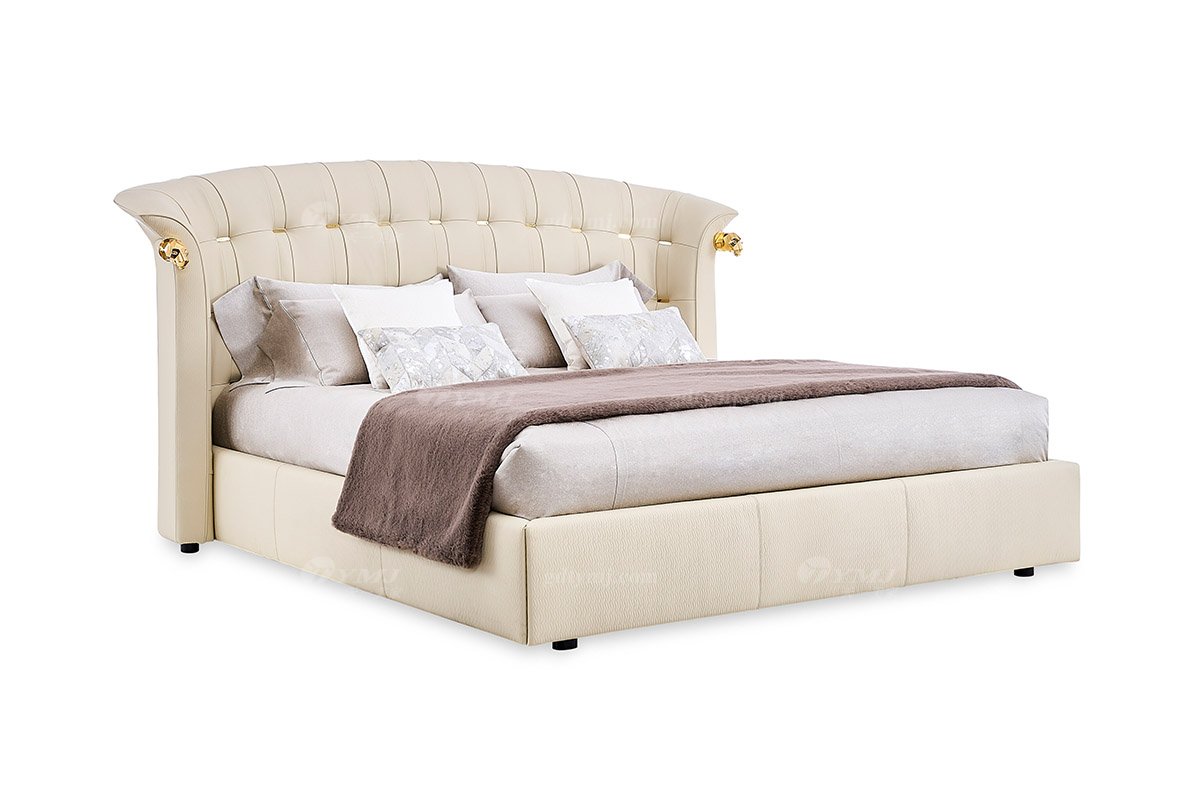 意式輕奢家具高端別墅會(huì)所豪宅家用時(shí)尚奢華米色真皮大床123B21M床1
