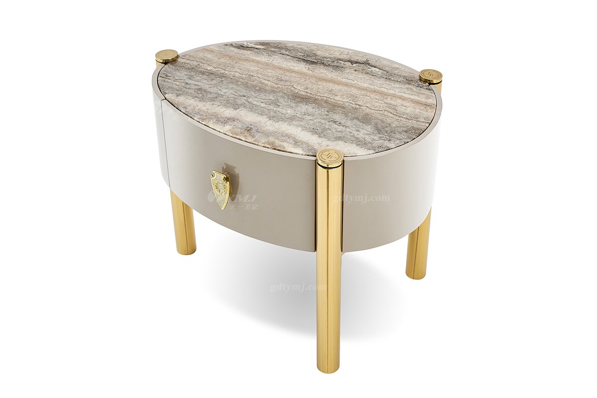 意式輕奢家具高端別墅會所豪宅家用時尚奢華大理石+鈦金屬床頭柜118B22床頭柜1