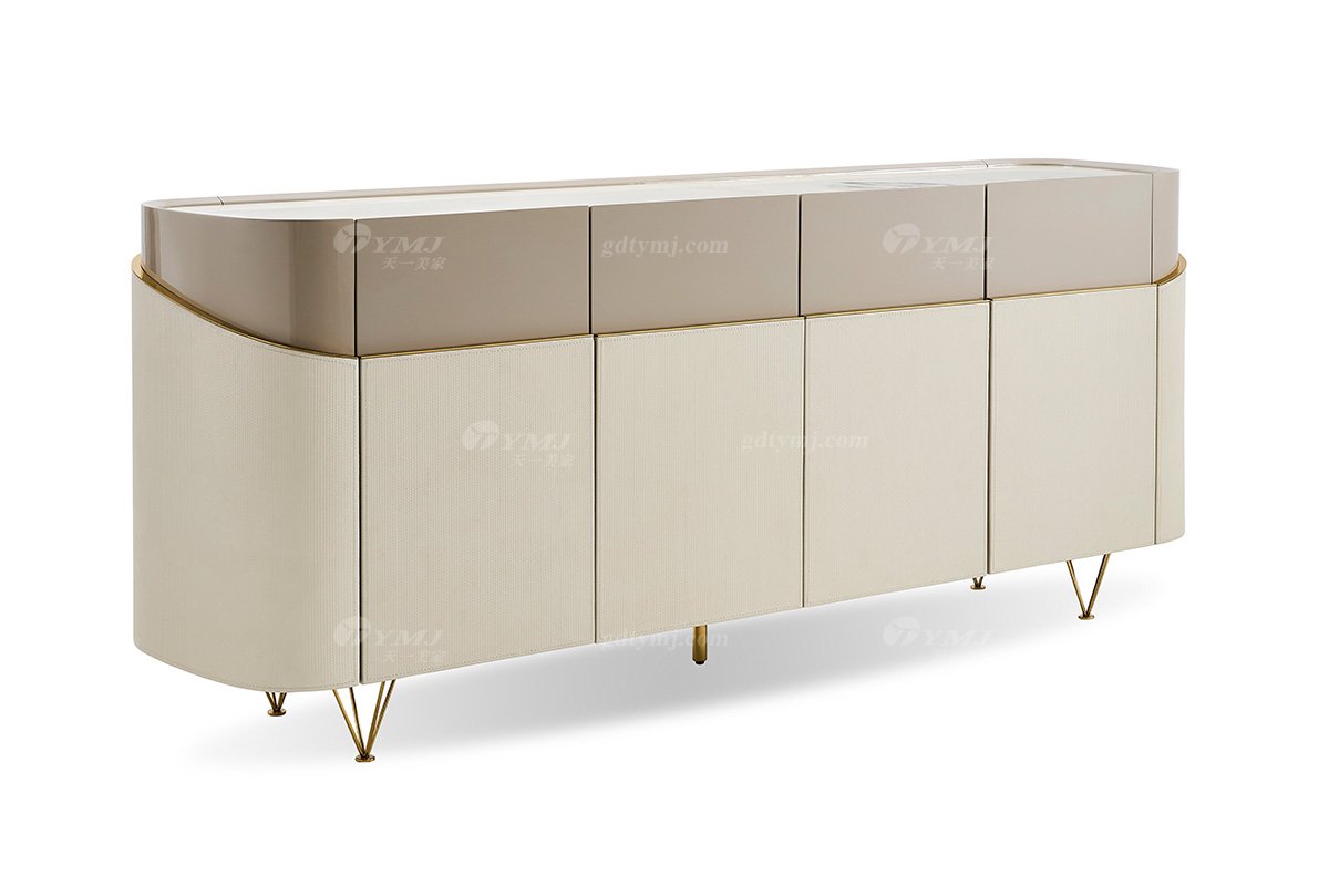 意式輕奢家具高端別墅會(huì)所豪宅家用時(shí)尚奢華天然大理石米色餐邊柜123D7餐邊柜1